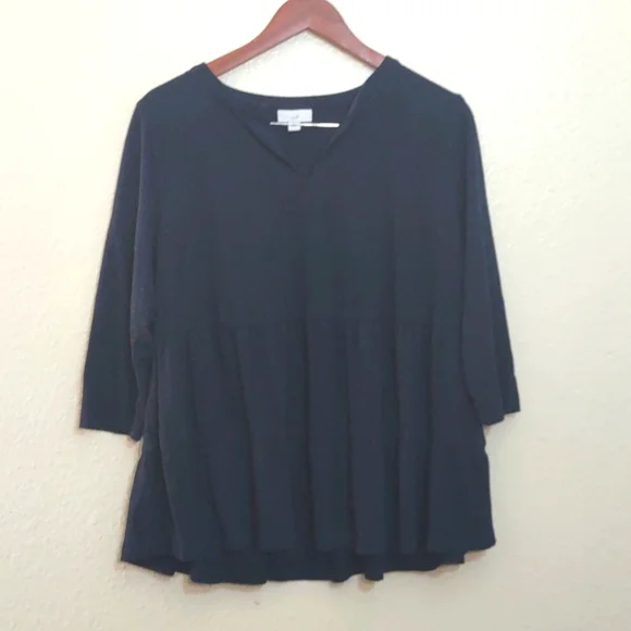 PRE OWNED J. JILL SHIRT COLOR NAVY BLUE SIZE M PETITE FALL STAPLE - Picture 1 of 8